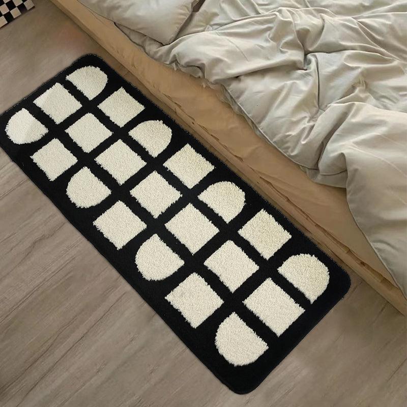 Black And White Plaid Bedroom Bedside Rug