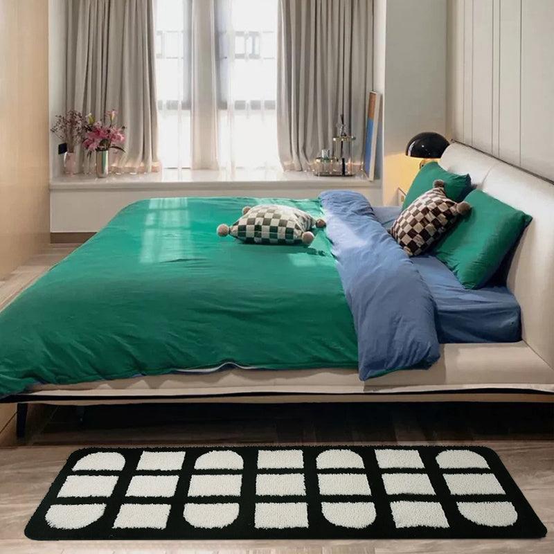 Black And White Plaid Bedroom Bedside Rug
