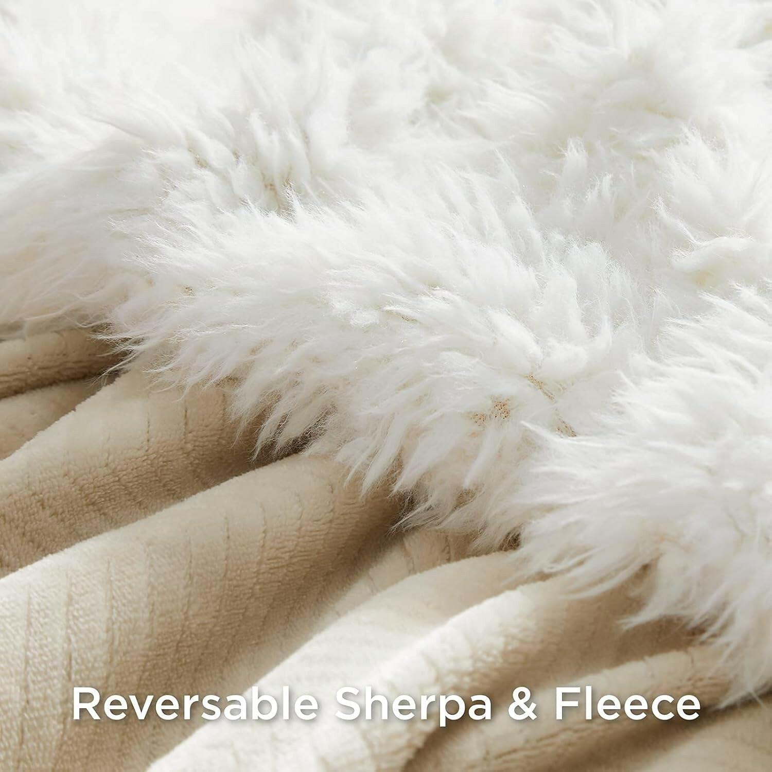 Sherpa Fleece Throw Blanket - Beige Throw Winter Warm Plush Thermal Blanket, Lightweight Cozy Soft Throw Blanket Herringbone, Sherpa Throw Blankets for Couch, Throw Blanket (50 X 60 Inches)